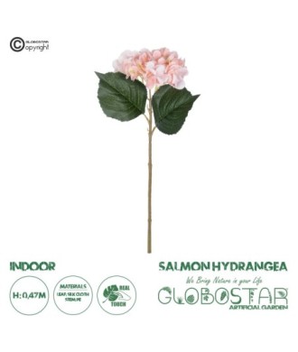GloboStar® Artificial Garden SALMON HYDRANGEA BRANCH 21175 Τεχνητό Διακοσμητικό  Κλαδί Ορτανσίας Σαμπανιζέ  Y47cm